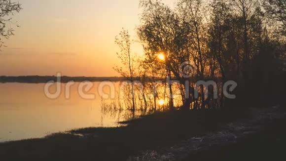 夏日湖面日落全景视频的预览图