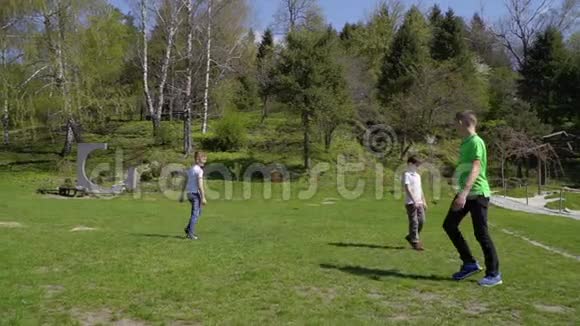 三个兄弟在公园里玩追赶游戏视频的预览图