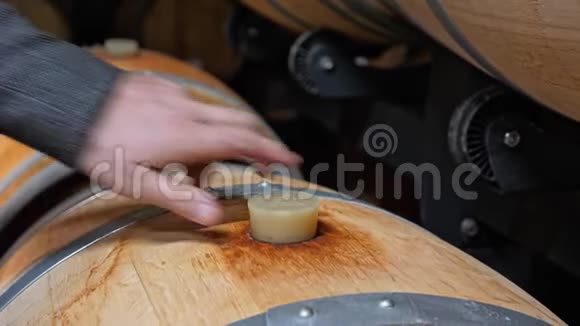 酿酒师在酒窖里做葡萄酒试验视频的预览图