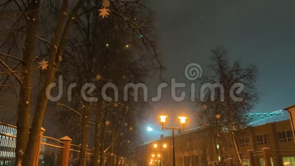 一条开着灯的冬夜街视频的预览图