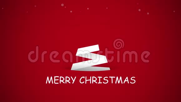 动画特写圣诞快乐文字红色背景的白色圣诞树视频的预览图