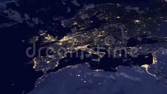 夜晚的欧洲从太空看动画视频的预览图