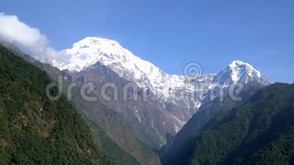 安纳普尔纳地区的喜马拉雅山景观安纳普尔纳和马查普查雷峰位于尼泊尔喜马拉雅山脉视频的预览图