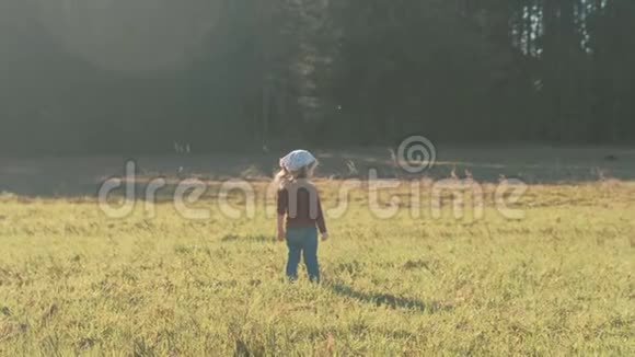 姐姐和哥哥一起散步在森林附近的草地上玩耍视频的预览图