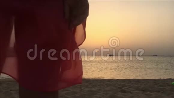 在海上看日落的女人视频的预览图