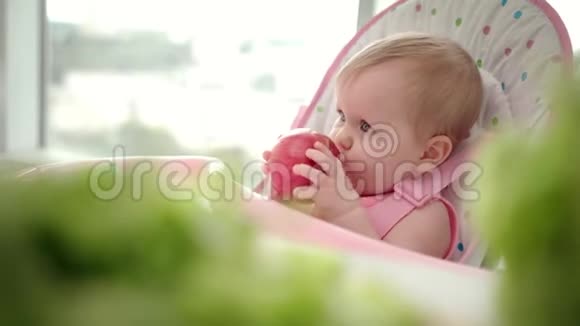 婴儿吃苹果带新鲜水果的婴儿早餐健康饮食儿童视频的预览图