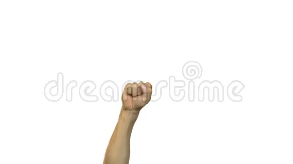 男性在白色背景上的力量手势视频的预览图