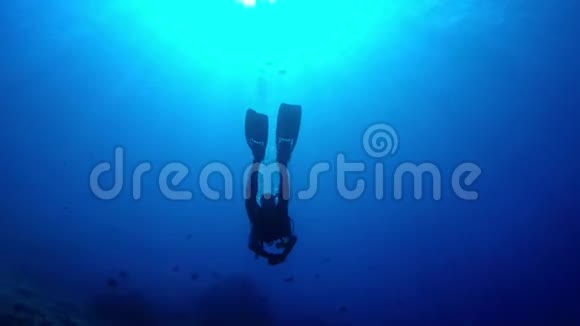 湿湿的潜水员漂浮在水中视频的预览图