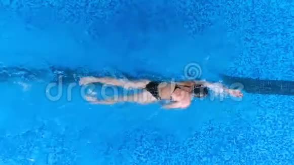 集中的女性游泳运动员在游泳池里游泳视频的预览图