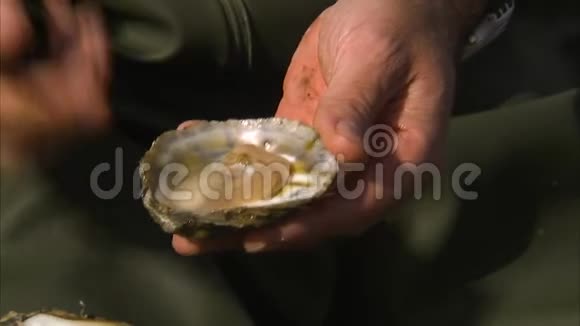 一个人拿着一只开放的牡蛎视频的预览图