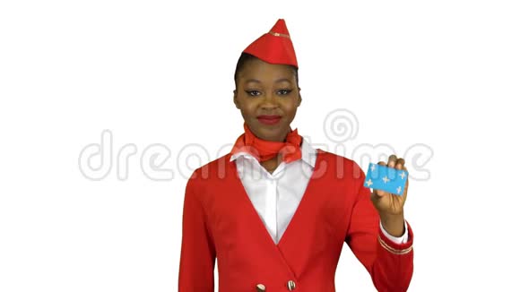 非裔美国空姐女孩举起一张卡片竖起大拇指阿尔法通道视频的预览图