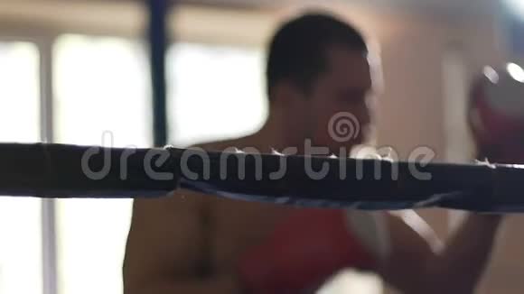 拳击手在拳击场上积极的影子搏斗在比赛中刻苦训练以击败对手视频的预览图