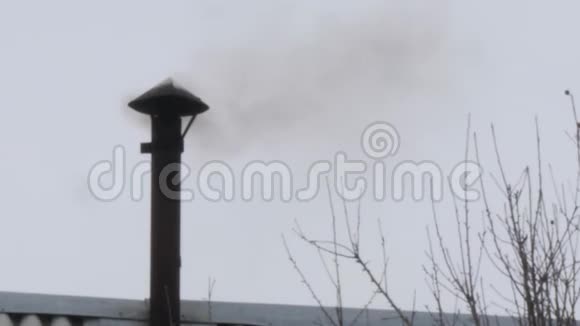 冬天从村屋的烟囱里冒出来的烟视频的预览图