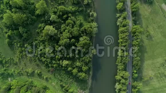 沿河穿过森林的公路视频的预览图