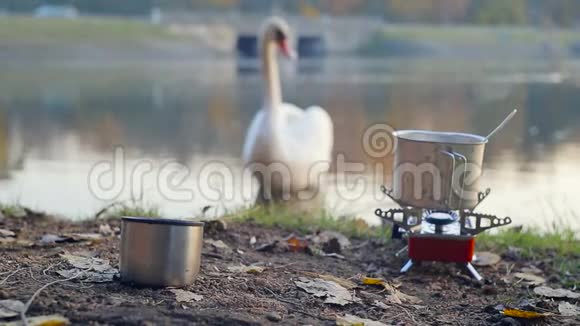 在湖边用煤气炉做饭视频的预览图