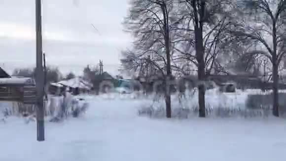 冬季俄罗斯景观从火车车窗公交车汽车视频的预览图