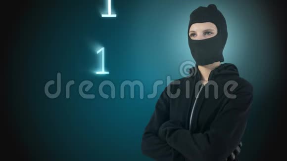 数字动画黑客站在手臂交叉视频的预览图