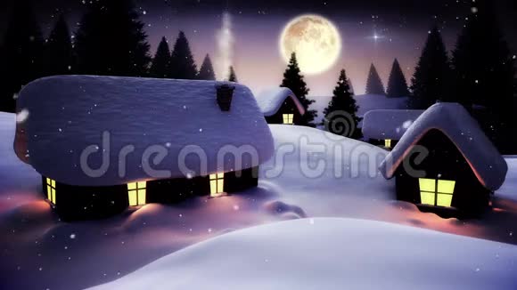 圣诞老人送礼物给下雪的村庄视频的预览图