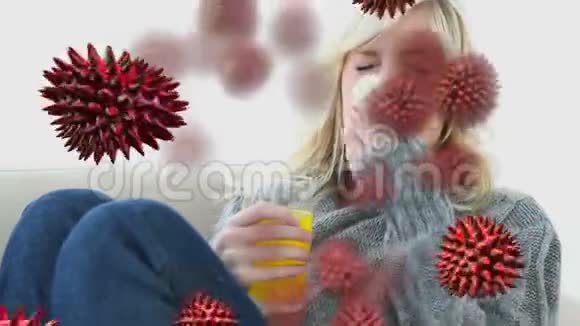 红色病毒和生病的女人视频的预览图