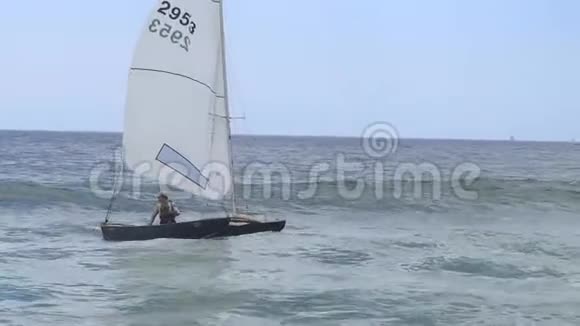 帆船海滩双体船去海边视频的预览图