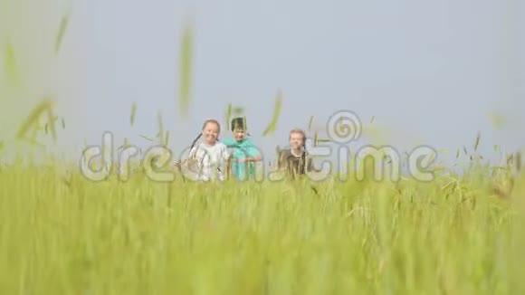 快乐的孩子们在夏日草地上奔跑视频的预览图