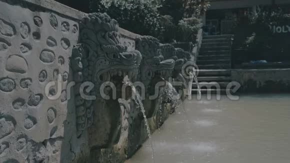 从巴厘岛温泉的龙雕流出的水视频的预览图