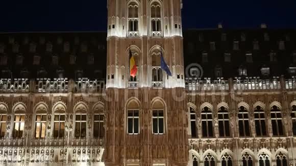 布鲁塞尔市政厅晚上全景视频的预览图