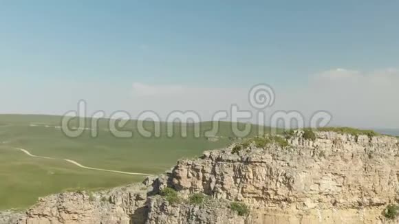 空中全景飞行在山峡谷下午的树木和岩石上视频的预览图