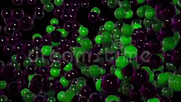运动图形三维循环动画作为背景在4k与简单的球体和深度的场许多黑色和绿色视频的预览图