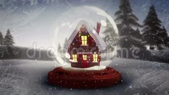 在白雪皑皑的风景下照亮的小屋的圣诞动画视频的预览图