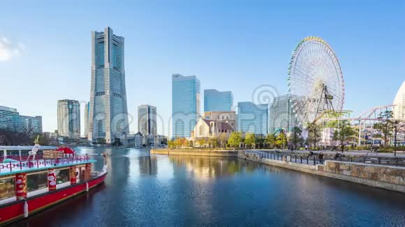 横滨市景观与日本横滨的地标建筑的时间流逝视频的预览图