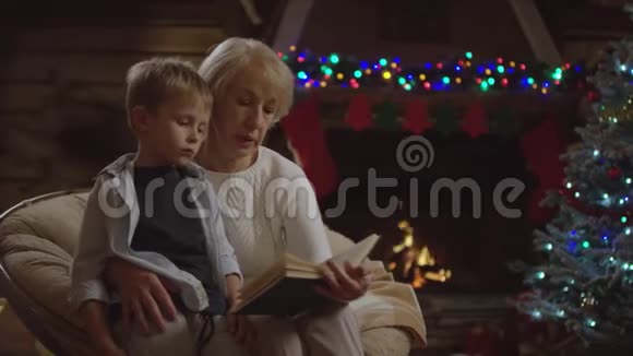老太太在圣诞夜给孙子读了一本书视频的预览图
