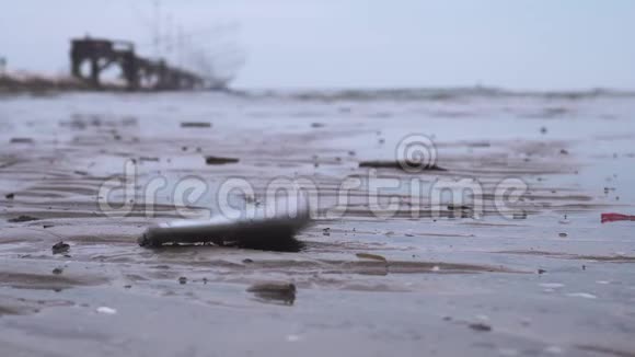 智能手机落在潮湿的海滩上的地上视频的预览图
