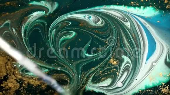 大理石迷幻运动绿色大理石图案的制作流体艺术大理石花纹背景视频的预览图
