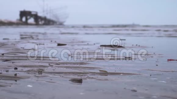 智能手机落在潮湿的海滩上的地上视频的预览图