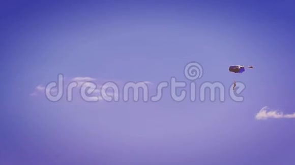 滑翔伞在紫色的天空中飞行降落在地上视频的预览图
