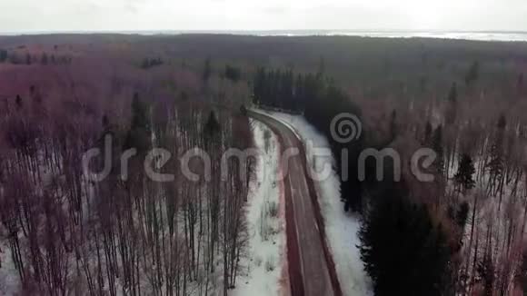森林里的公路空中录像视频的预览图