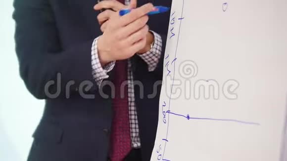 商业会议一个男人在讲课时在桌子上画一个时间表视频的预览图
