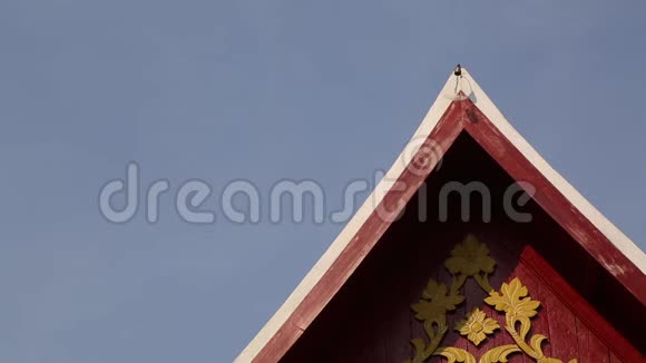 挂在亚洲寺庙屋顶上的黄铜钟视频的预览图