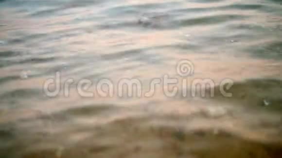 特写海水清澈在浅水处在底部你可以看到沙子小卵石小珊瑚碎片视频的预览图