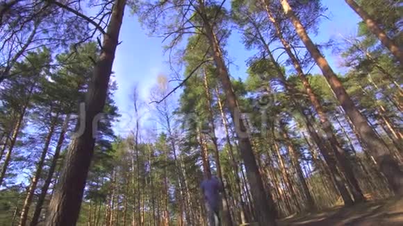 在森林阳光下慢跑时男性脊柱损伤视频的预览图