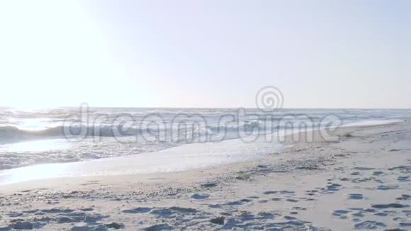 免费的快乐女朋友在海边跑步在智能手机上自拍视频的预览图