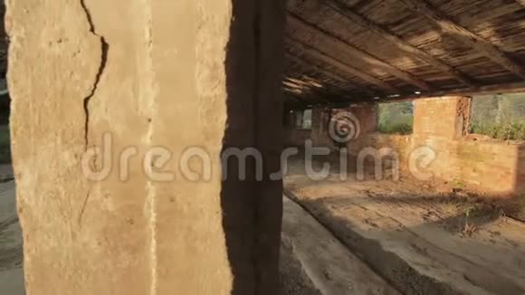 在夕阳下废弃的牛棚里视频的预览图