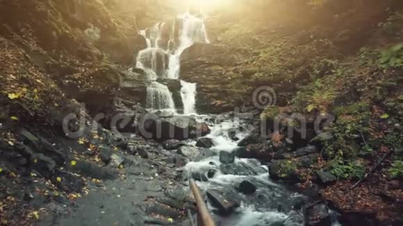 高山坡瀑布溪金秋木视频的预览图