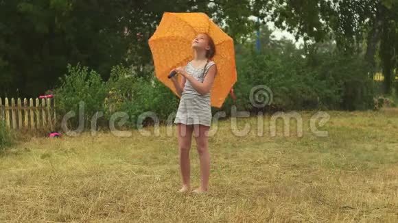 女孩拿着伞抬头看视频的预览图