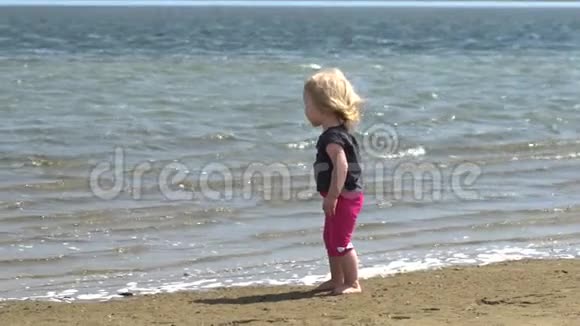 在湖边欣喜若狂的孩子大自然的小女孩与自然的统一视频的预览图