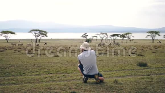 摄影师拍摄非洲保护区野生斑马的镜头视频的预览图