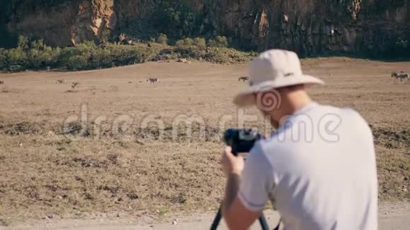 摄影师拍摄非洲保护区野生斑马的镜头视频的预览图