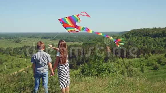 抱着风筝的小男孩和小女孩视频的预览图