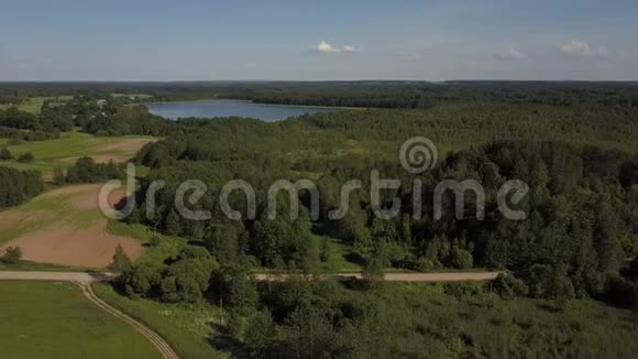 鸟瞰乡村景观森林和风景湖视频的预览图